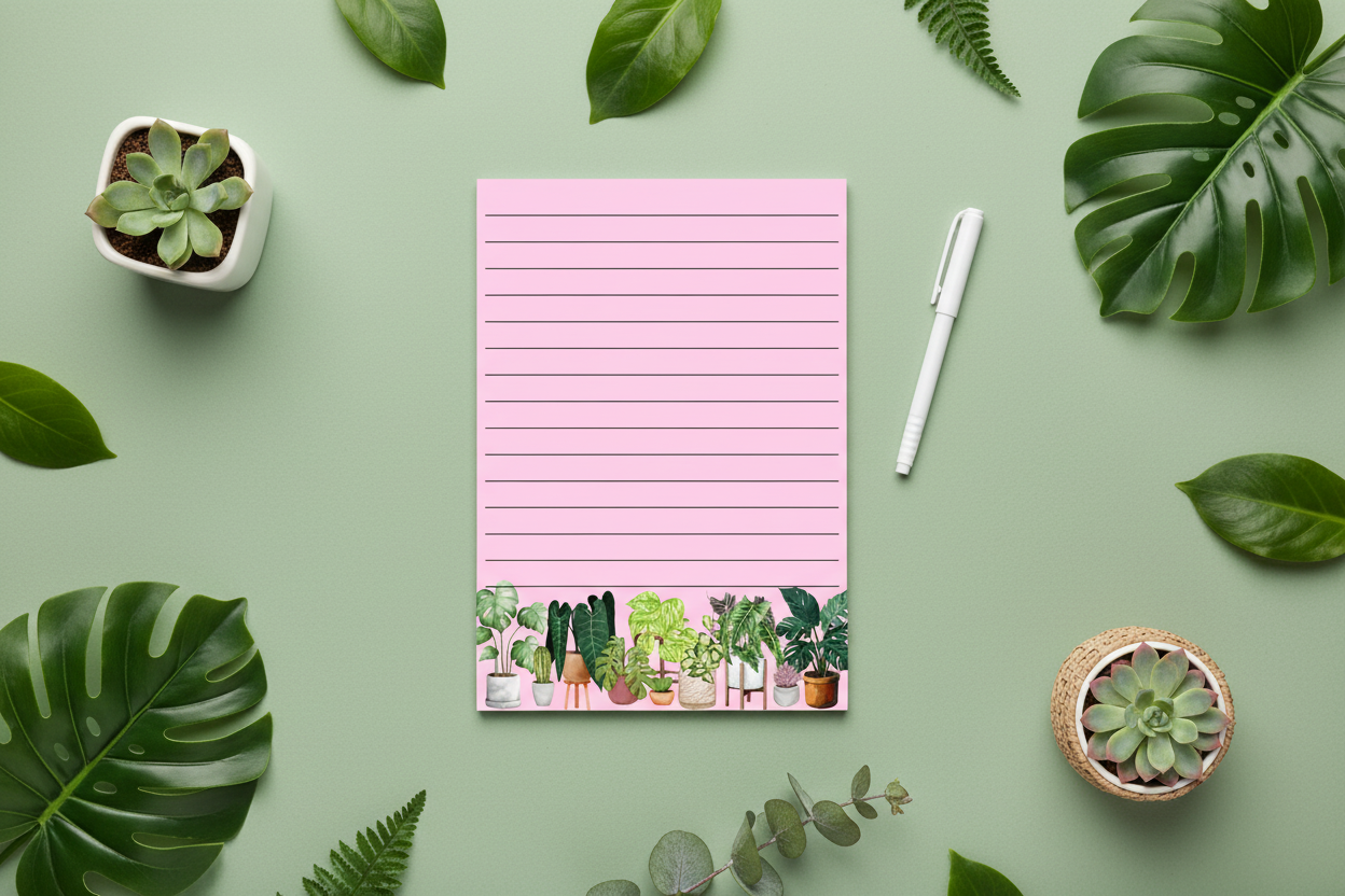 Plant Theme Lined Notepad – Flat Lay Hero