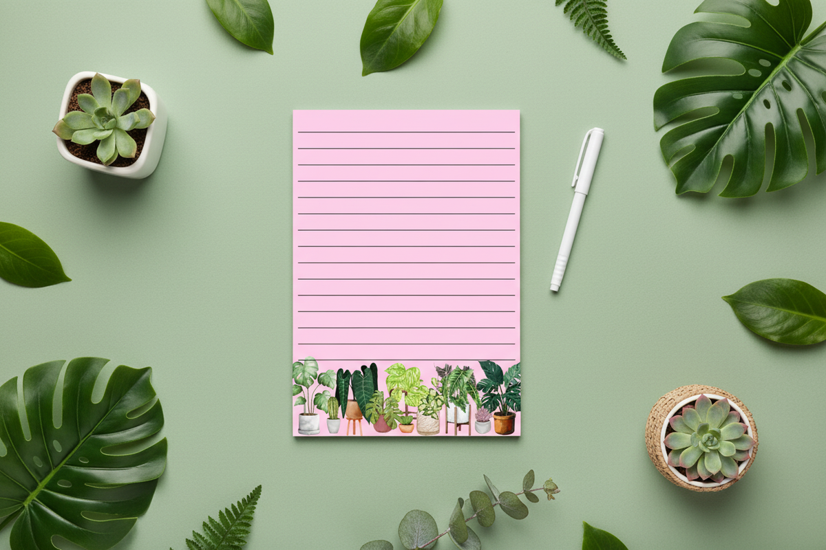 Plant Theme Lined Notepad – Flat Lay Hero