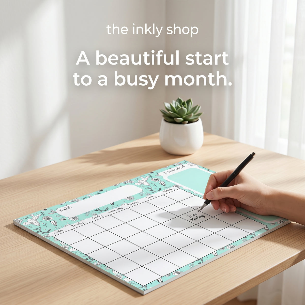 Mint Cactus Calendar Pad