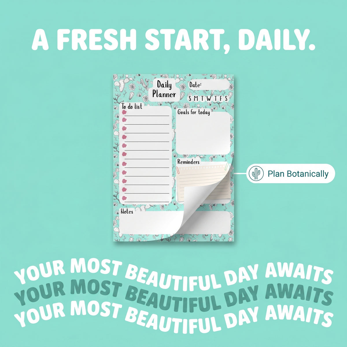 Mint Cactus Daily Planner Notepad