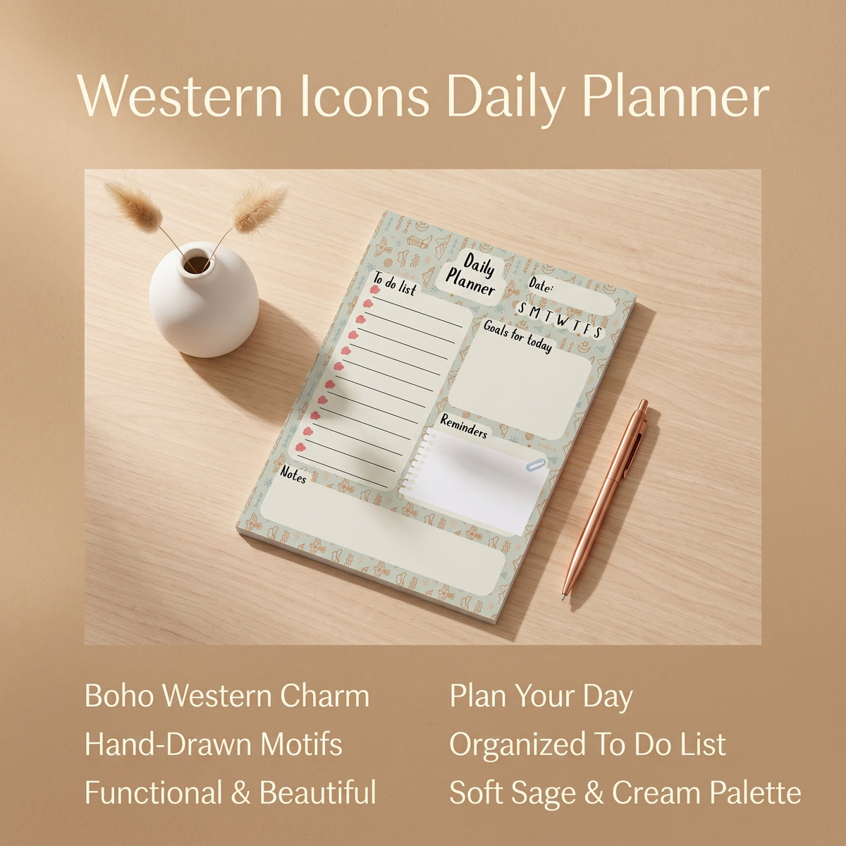Western Icons Daily Planner Notepad