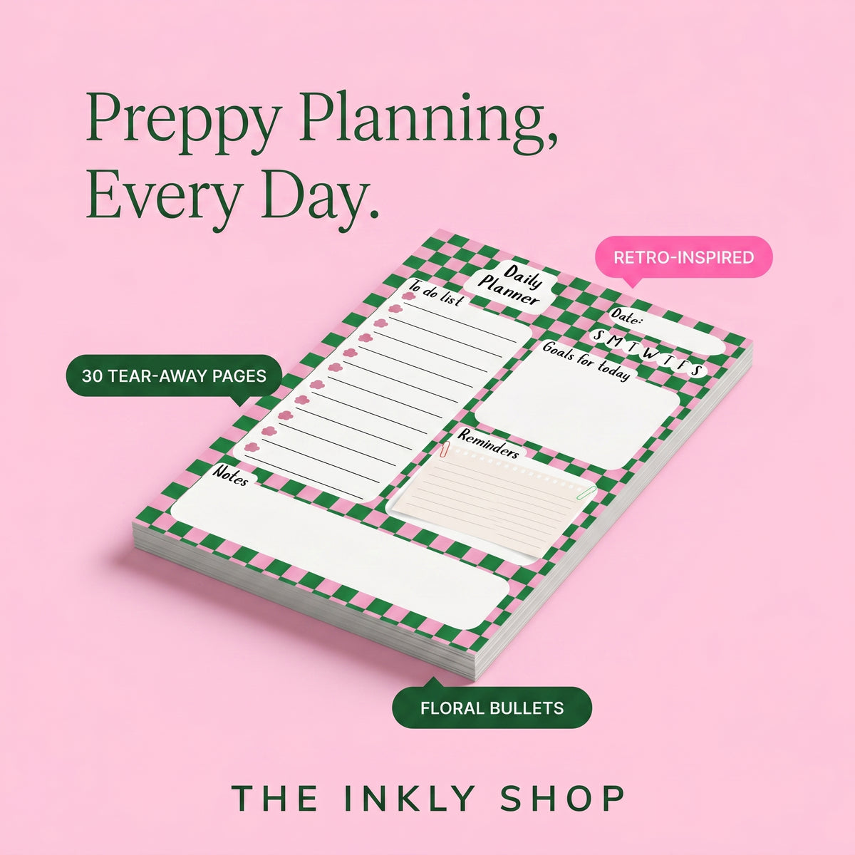 Pink & Green Checkered Daily Planner Notepad