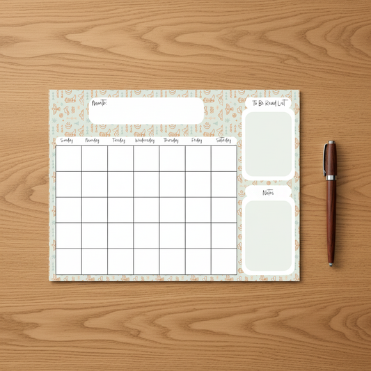 Tribal Folk Art Monthly Calendar Pad Flat Lay