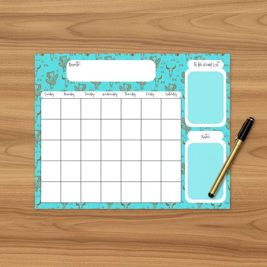 Turquoise Desert Monthly Calendar Pad Flat Lay