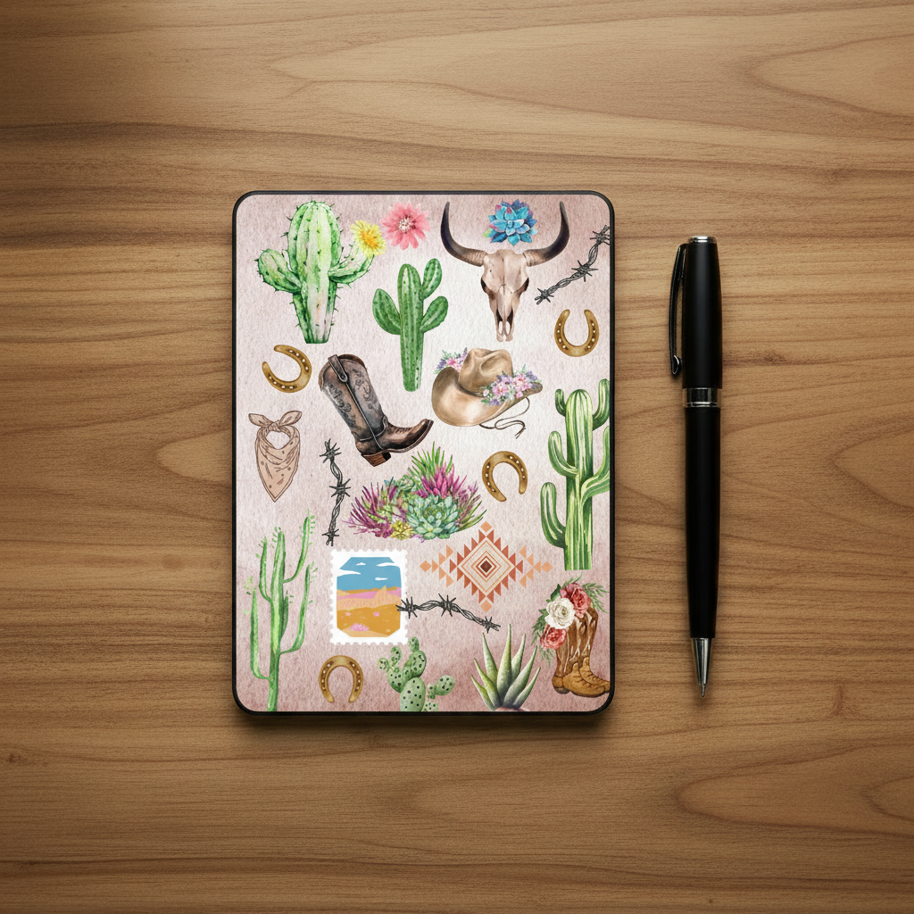 Western Boho Pink Kindle Insert Flat Lay